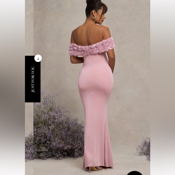 Club London BLUSH PINK MESH FLORAL BARDOT MATERNITY MAXI DRESS - Picture 2 of 2